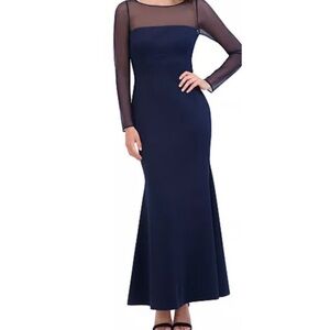 Elegant Navy Blue Sheer Sleeve Mini Dress